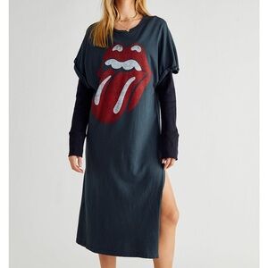 Daydreamer FreePeople NWT Rolling Stones 89 Rolled Sleeve Midi Dress Small